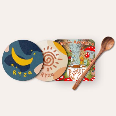 Coasters + Mushroom Magnet + Acacia Spoon C6